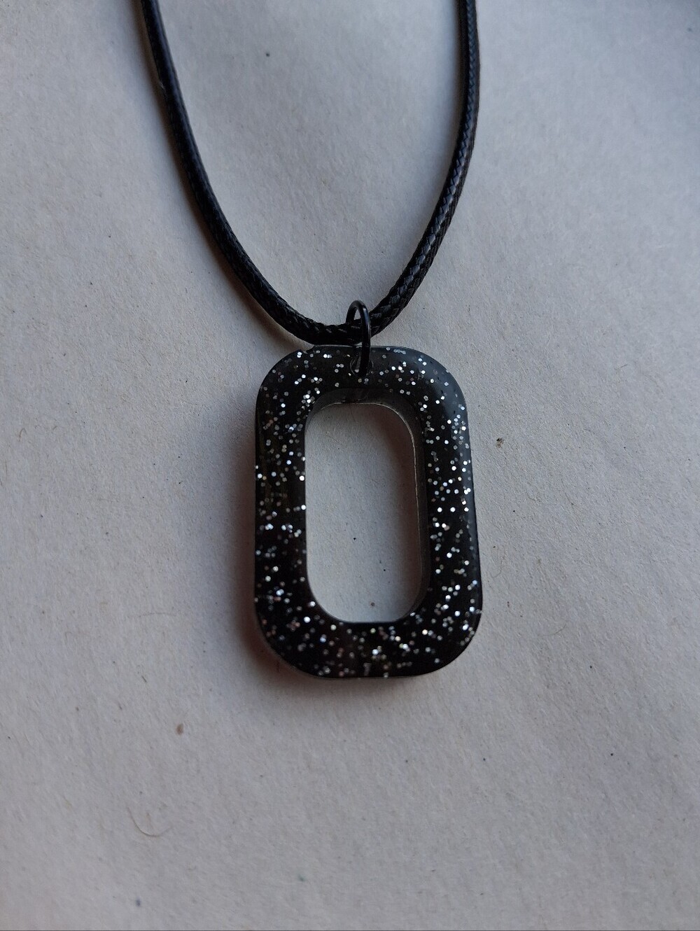 Hand Crafted Black Glitter Resin Rectangle Pendant Necklace